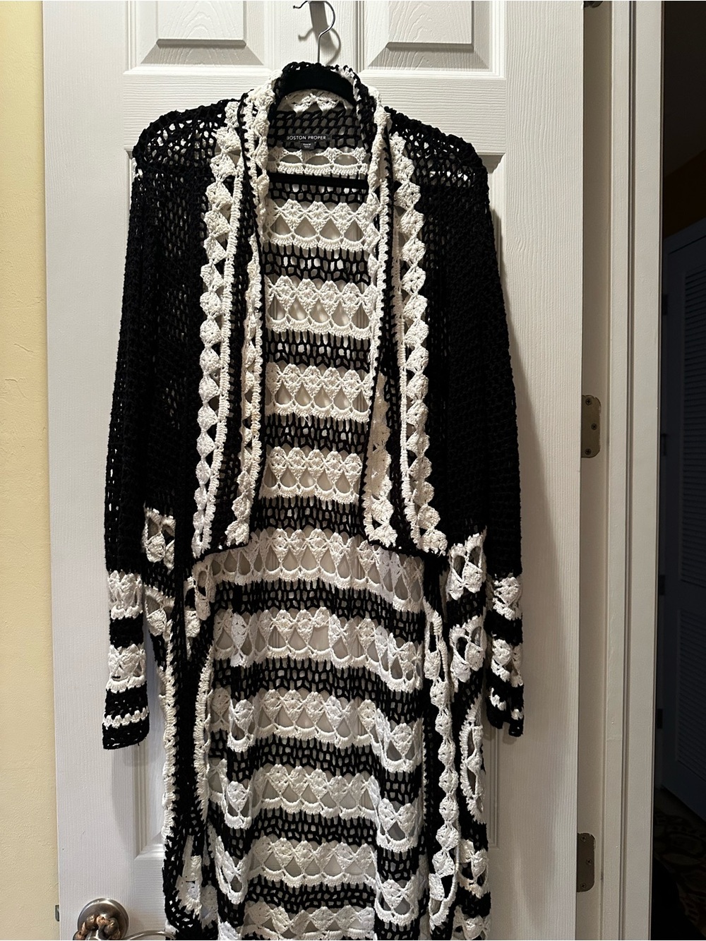 Boston Proper Black & White Crochet Drape Cardigan